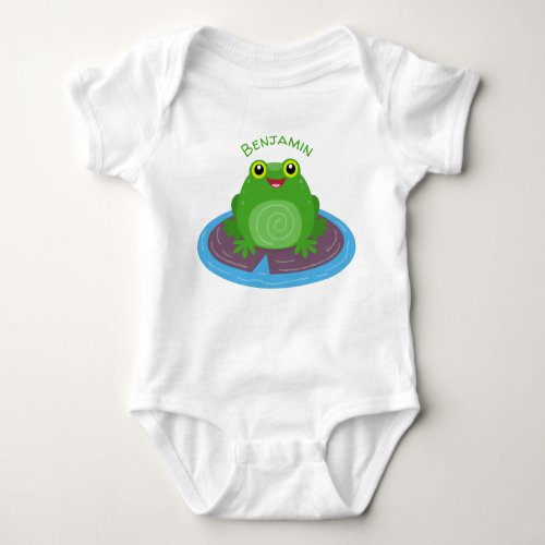 Cute happy green frog cartoon illustration baby bodysuit