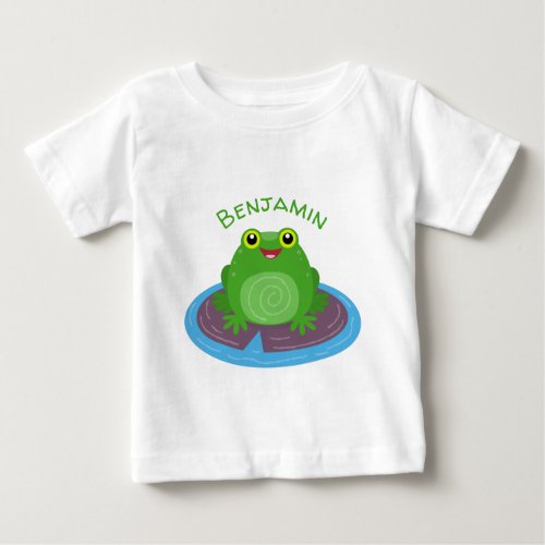 Cute happy green frog cartoon illustration baby T_Shirt