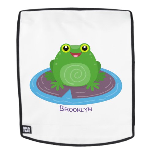 Cute happy green frog cartoon illustration backpack