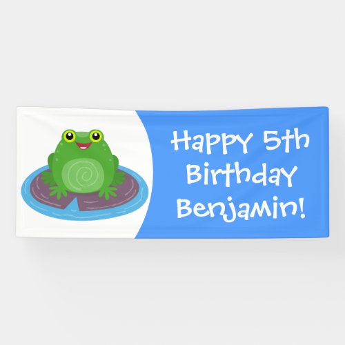 Cute happy green frog cartoon illustration banner