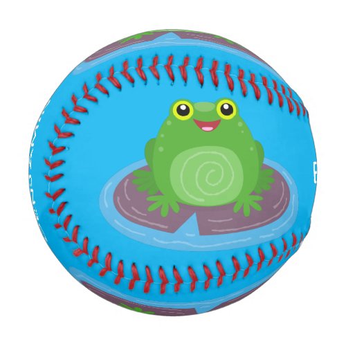 Cute happy green frog cartoon illustration baseball