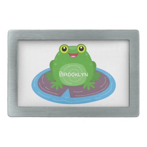 Cute happy green frog cartoon illustration belt buckle