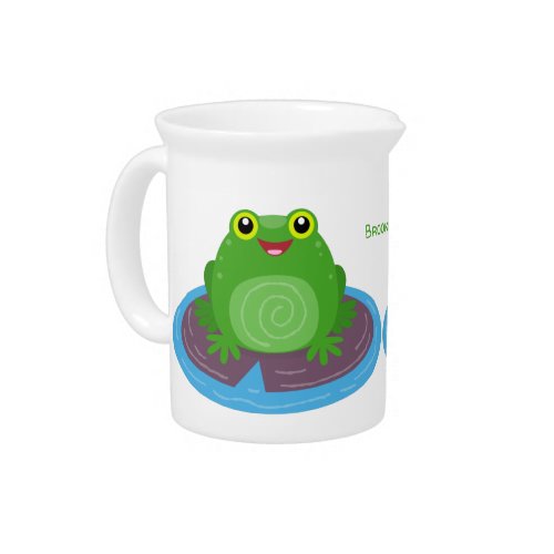 Cute happy green frog cartoon illustration beverage pitcher