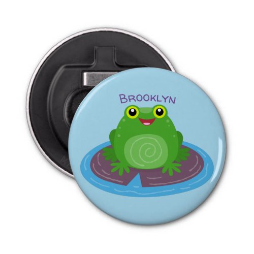 Cute happy green frog cartoon illustration bottle opener