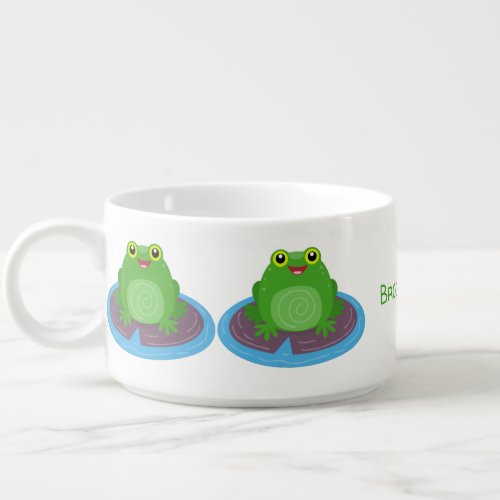 Cute happy green frog cartoon illustration bowl