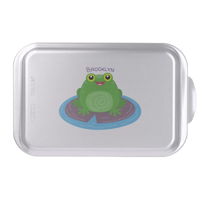 Cute happy green frog cartoon illustration cake pan (Front)