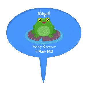 Cute happy green frog cartoon illustration cake topper