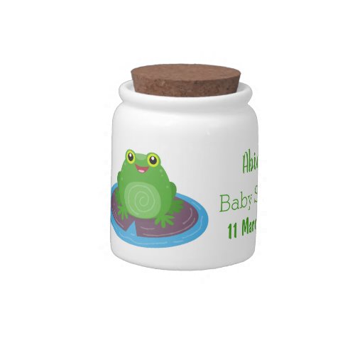 Cute happy green frog cartoon illustration candy jar