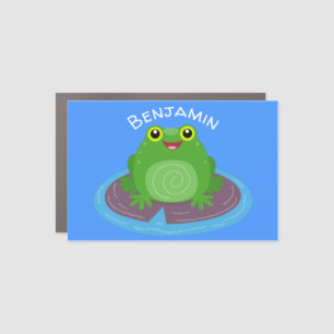 Cute happy green frog cartoon illustration car magnet