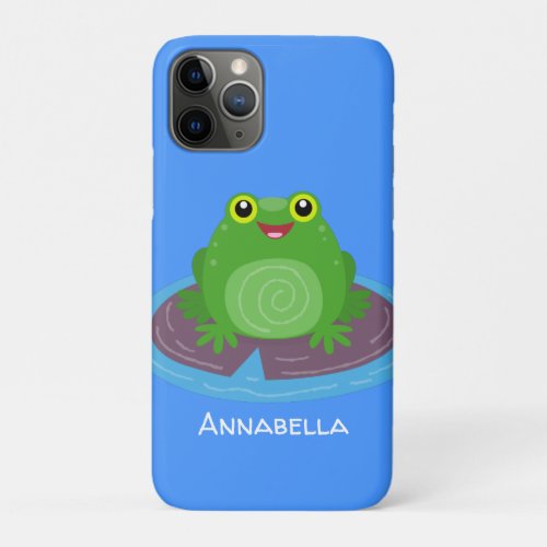 Cute happy green frog cartoon illustration iPhone 11 pro case