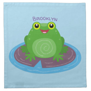 Cute happy green frog cartoon illustration cloth napkin