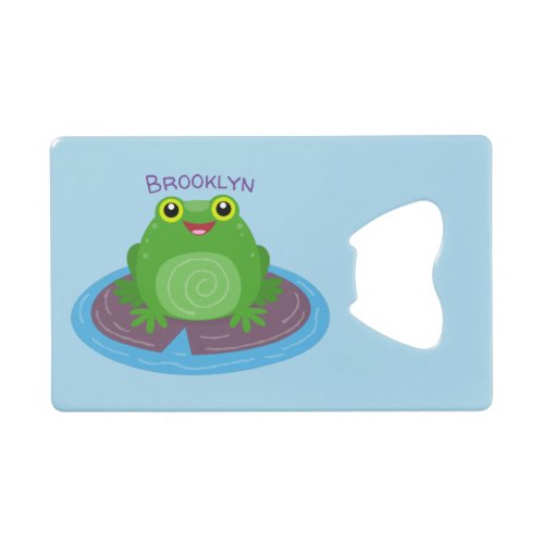 Cute happy green frog cartoon illustration credit card bottle opener