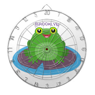 Cute happy green frog cartoon illustration dart board