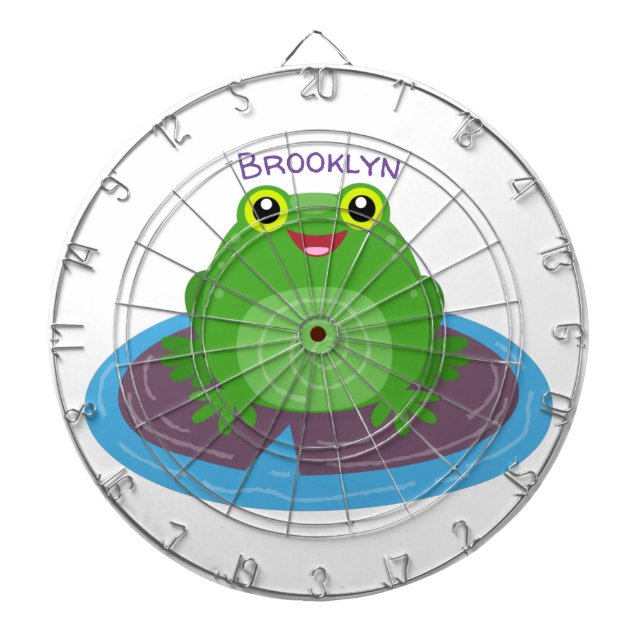 Cute happy green frog cartoon illustration dart board (Front)