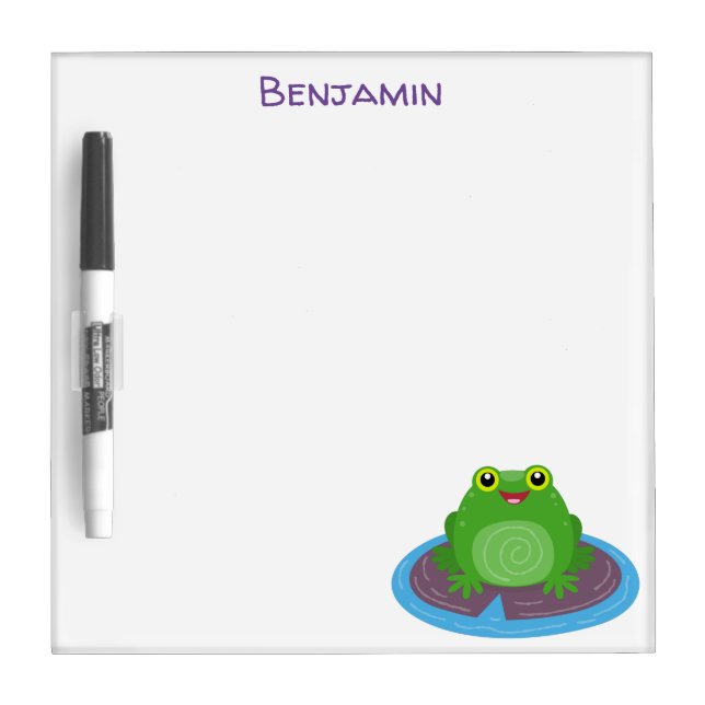 Cute happy green frog cartoon illustration dry erase board (Front)