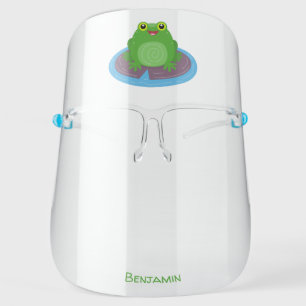 Cute happy green frog cartoon illustration face shield