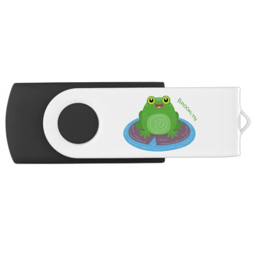 Cute happy green frog cartoon illustration flash drive