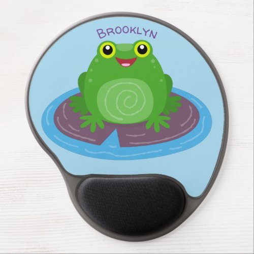 Cute happy green frog cartoon illustration gel mouse pad