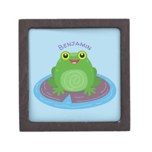Cute happy green frog cartoon illustration gift box