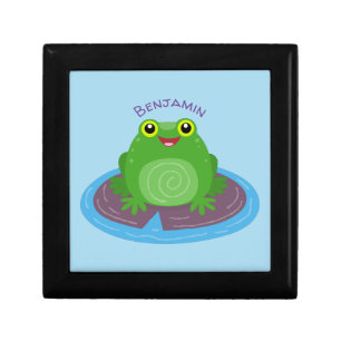 Cute happy green frog cartoon illustration gift box