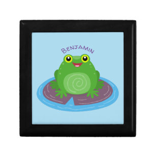 Cute happy green frog cartoon illustration gift box