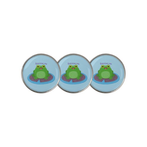 Cute happy green frog cartoon illustration golf ball marker