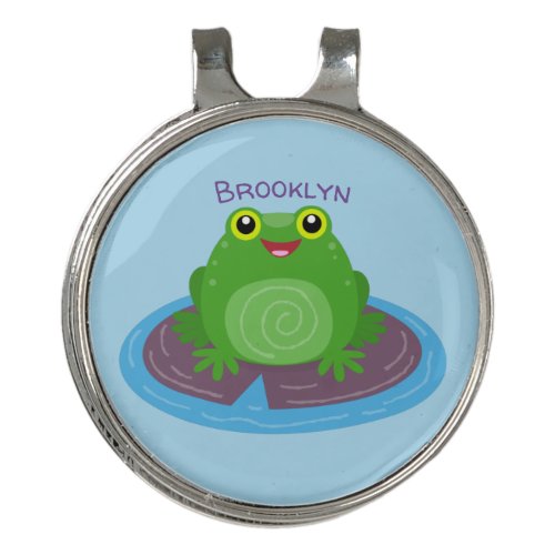 Cute happy green frog cartoon illustration golf hat clip