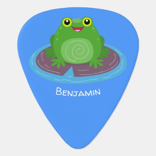 Cute happy green frog cartoon illustration  guitar pick