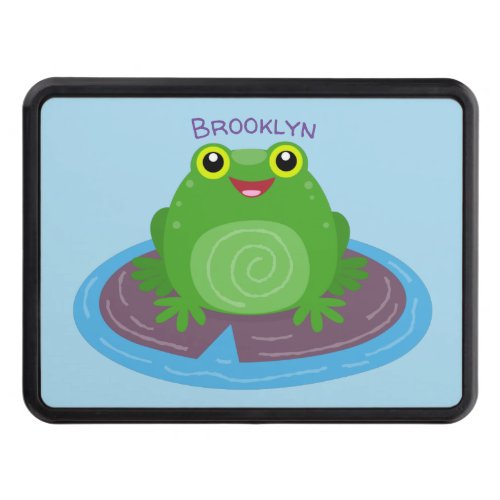 Cute happy green frog cartoon illustration hitch cover