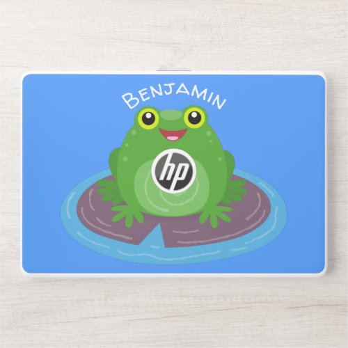 Cute happy green frog cartoon illustration HP laptop skin