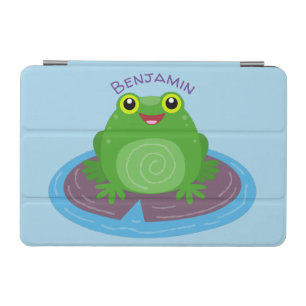 Cute happy green frog cartoon illustration iPad mini cover