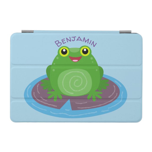 Cute happy green frog cartoon illustration iPad mini cover (Horizontal)