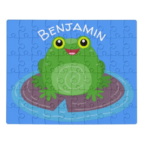 Cute happy green frog cartoon illustration jigsaw puzzle
