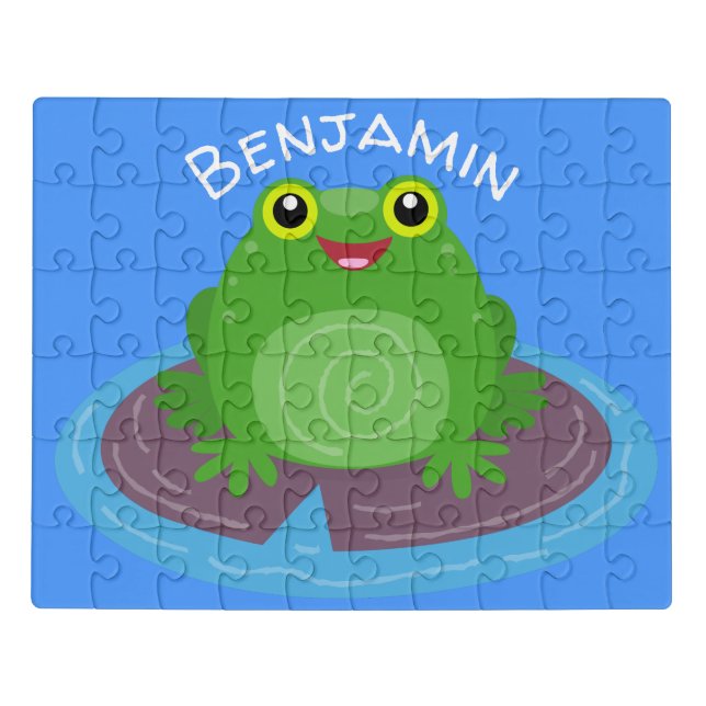 Cute happy green frog cartoon illustration jigsaw puzzle (Puzzle Horizontal)