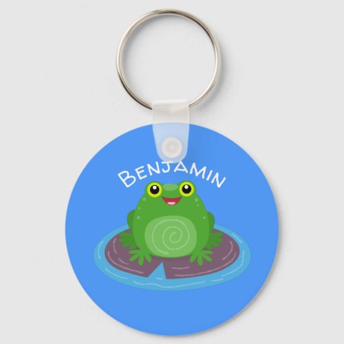 Cute happy green frog cartoon illustration keychain