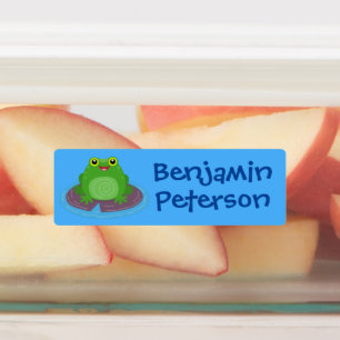 Cute happy green frog cartoon illustration kids' labels