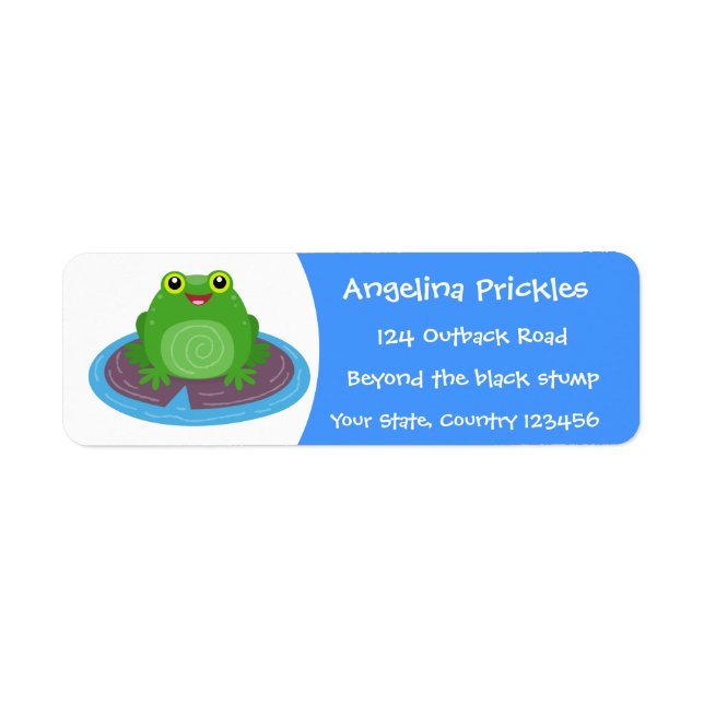 Cute happy green frog cartoon illustration label (Front)