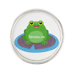 Cute happy green frog cartoon illustration lapel pin