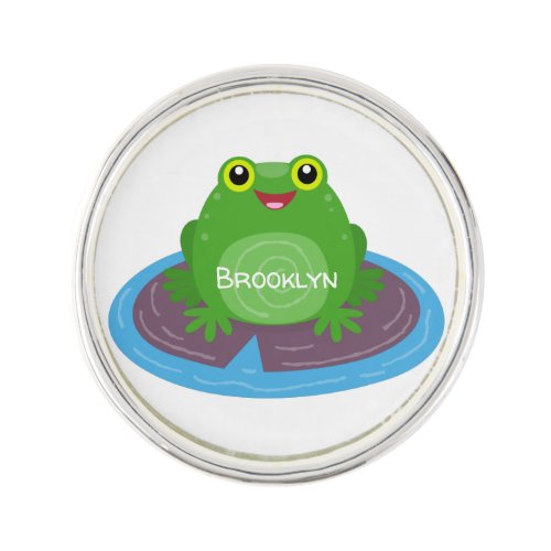Cute happy green frog cartoon illustration lapel pin