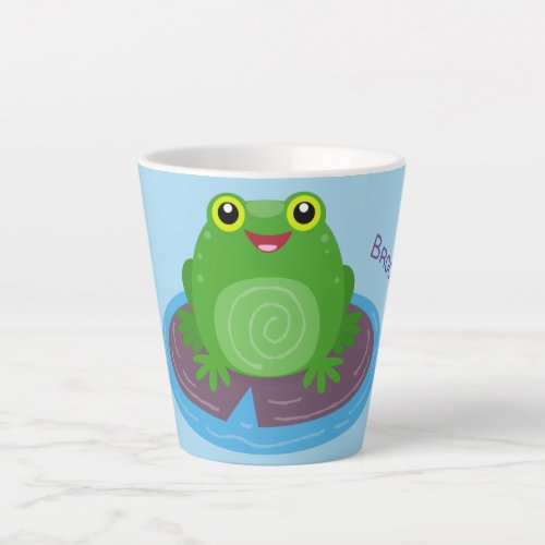 Cute happy green frog cartoon illustration latte mug