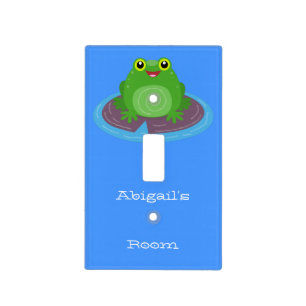 Cute happy green frog cartoon illustration light switch cover