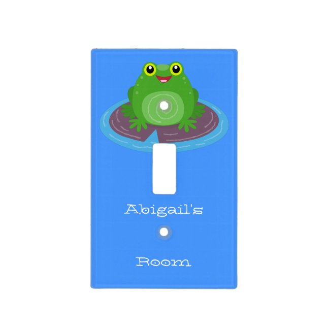 Cute happy green frog cartoon illustration light switch cover (Front)