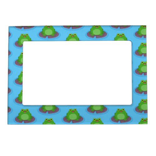 Cute happy green frog cartoon illustration magnetic frame