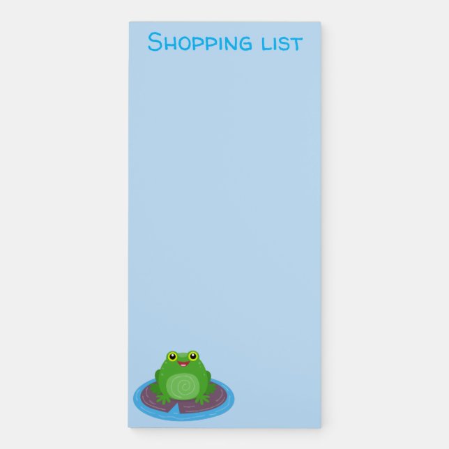 Cute happy green frog cartoon illustration magnetic notepad (Front)
