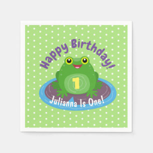 Cute happy green frog cartoon illustration napkins
