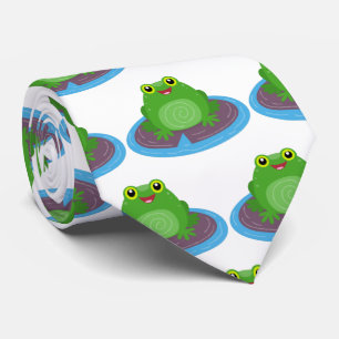 Cute happy green frog cartoon illustration neck tie