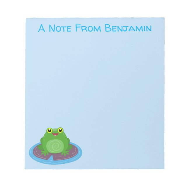 Cute happy green frog cartoon illustration notepad (Front)