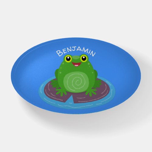 Cute happy green frog cartoon illustration paperweight