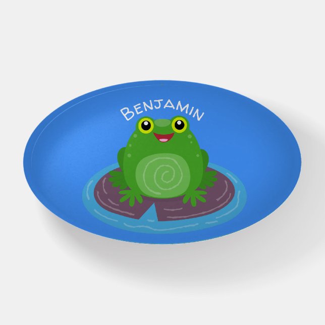 Cute happy green frog cartoon illustration paperweight (Front)