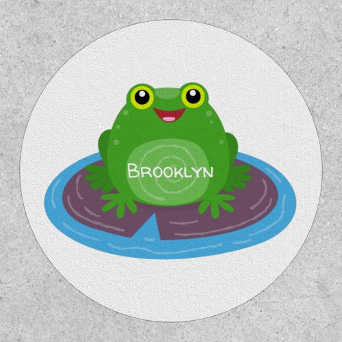 Cute happy green frog cartoon illustration patch